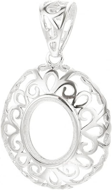 925 Sterling Silver Pendant Base Blank fit 10X14mm Oval Cabochon Mounting Setting Handmade Charm Necklace Jewelry Making for Women(Platina Color)