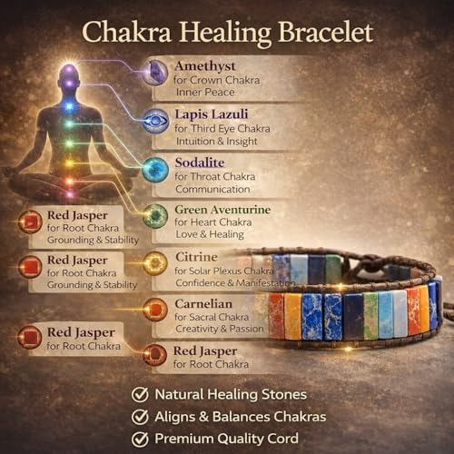 Image of 7 Chakra Healing Crystal Bracelet for Men & Women | Natural Stone Beads | Meditation, Yoga & Anxiety Relief Bracelet | Reiki Energy Balancing Beads with Amethyst, Lapis Lazuli, Aventurine, Carnelian & Jasper