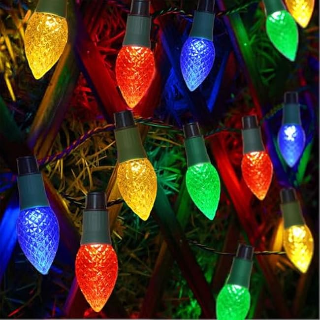 Homeleo 20 LED Solar C9 Christmas Lights Outdoor, 2-in-1 C9 Christmas Pathway Lights & String Lights for Outdoor Christmas Decorations Yard Front Porch Door Wreaths Window Tree Decor