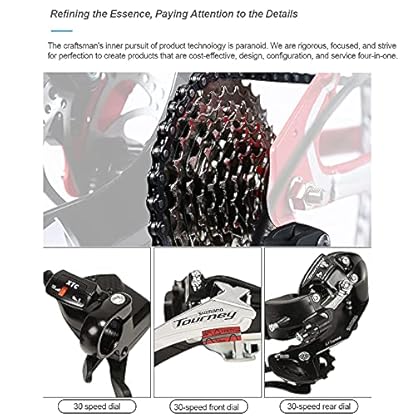 26 Zoll Mountainbike für Erwachsene -Aluminiumlegierung Fahrrad mit 17 Zoll Rahmen Doppelscheibenbremse Federgabel Radfahren Urban Commuter City Fahrrad 10-Speichen Rot-27sp – Bild 5