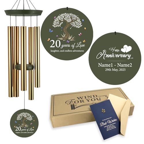 Image of ASTARIN 20th Wind Chimes for Couple, Personalized Wind Chimes for Anniversary, Couple Gifts for Keepsake, Deep Tone Windchime Romantic Gift for Women Men