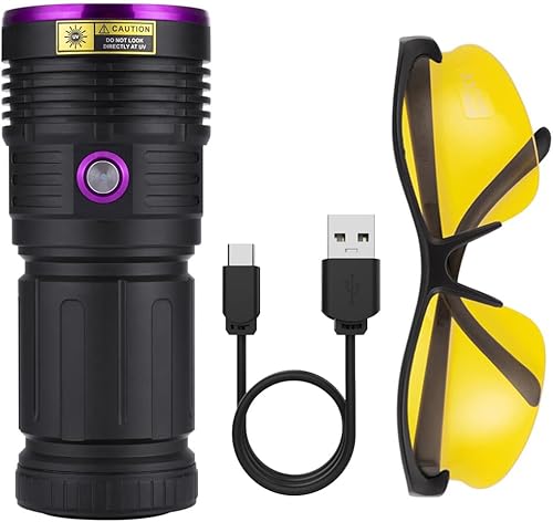 Miniatura 7 de ALONEFIRE SV84 365nm Linterna UV Fuerte 45W USB C Recargable Luz negra para detección de orina de mascotas, curado de resina, escorpión, pesca