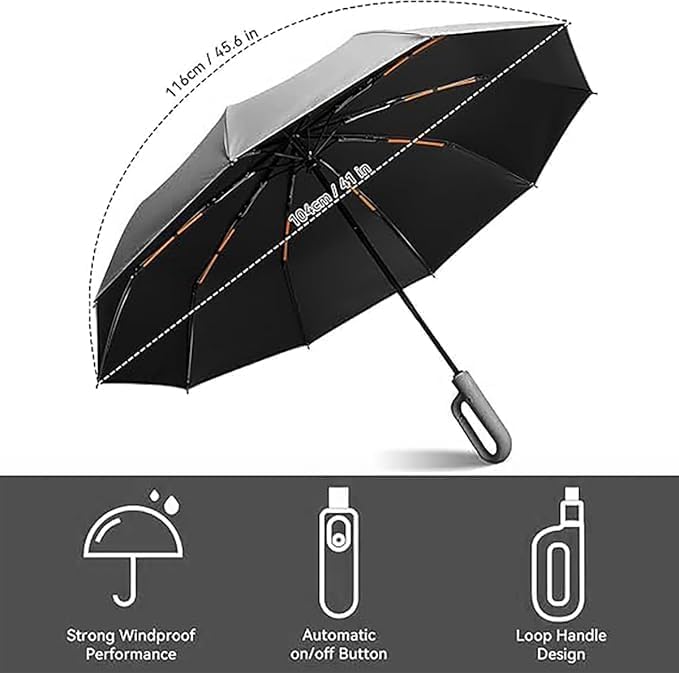 Image of LANBRELLA Portable & Folding Travel Umbrella, 3 Fold, Auto Open Close, Water Resistant, Windproof, with Carrying Handle (GREY)