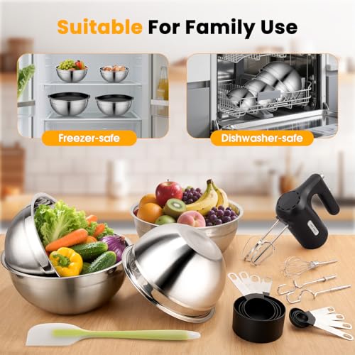 Image of Lord Eagle 5-Speed Hand Mixer Electric With 4 Mixing Bowls Set