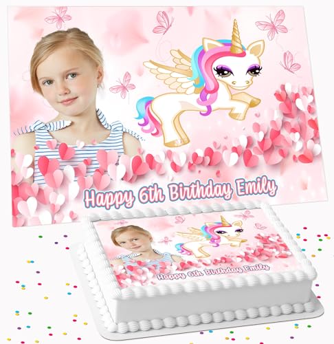 UNICORN YOUR OWN PHOTO BIRTHDAY PERSONALISED EDIBLE ICING LARGE CAKE TOPPER SUITABLE FOR USE ON COSTCO CAKE R2-9148