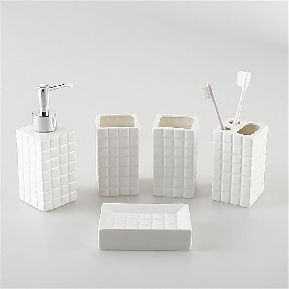 Dozownik mydła Lekki luksusowy ceramiczny uchwyt na szczoteczkę do zębów dozownik mydła, ozdoby łazienkowe, pięcioczęściowy zestaw do mycia łazienki dozownik mydła liqu