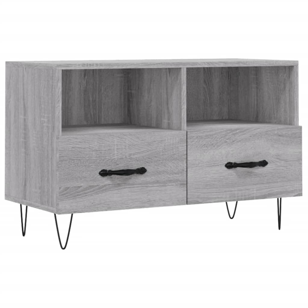 vidaXL Engineered Wood TV Cabinet - Grey Sonoma, Spacious Storage with 2 Compartments & 2 Drawers, Sleek Design & Iron Legs