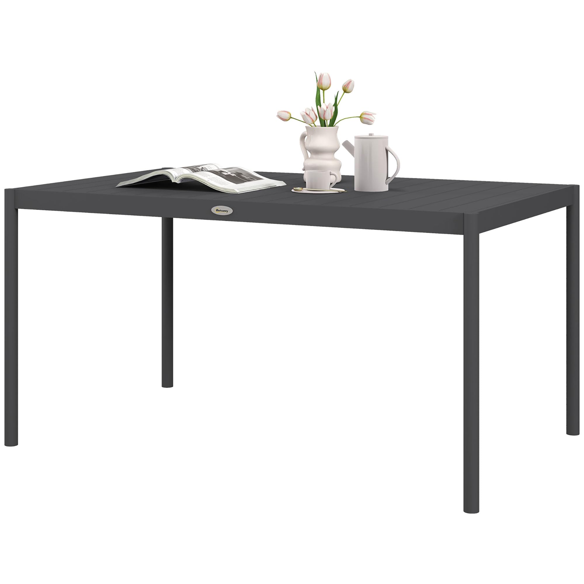 Outsunny Table de Jardin Rectangulaire 6 Personnes 145L x 90l x 74H cm Gris