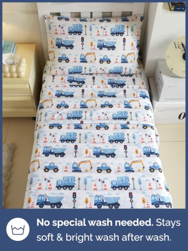 Image of Kids Twin Size Truck Bed Sheets - 3 Piece Kids Truck Sheet Set - Builder Vehicle Bedding - Ultra-Soft, Cute & Cozy - Breathable & Machine Washable - Digger Bed Set for Boys, Girls, Teens & Toddlers