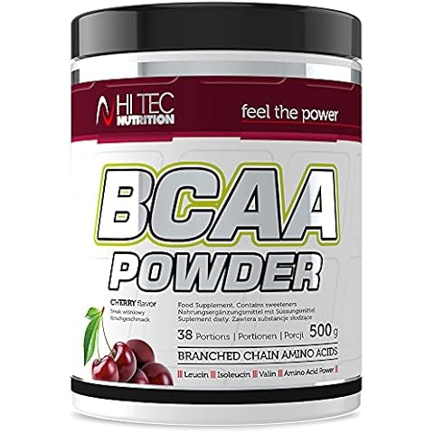 HI TEC NUTRITION BCAA Pulver mit Vitamin B - Aminosäuren Pulver Regeneration nach Training - Nahrungsergänzungsmittel Pulver 500g für 38 Portionen - BCAA Drink Kirsche Cover