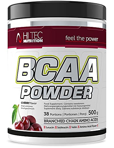 BCAA Pulver Kirsche - 500g - 2:1:1 Aminosäuren - L-Leucin, L-Isoleucin, L-Valin - Muskelaufbau & Regeneration - Hi Tec Nutrition