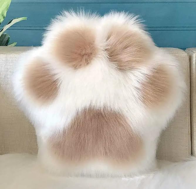 Cute Paw Shaped Plush Pillow, Ultra Soft Furry Throw Pillow with PP Cotton Filling, Minimalist Modern Decorative Cushion for Living Room Bedroom Sofa, Cream White & Light Brown