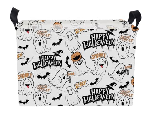 Image of NTAO Gift Storage Basket Empty for Halloween, Storage Bin with Handles, Room Decor, Book Box(Spooky Ghost)