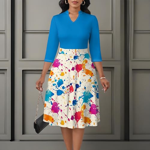 Image of PinkPatty Women's Casual A-line Midi Dresses 3 /4 Sleeve V Neck Fit and Flare Dress with Pockets