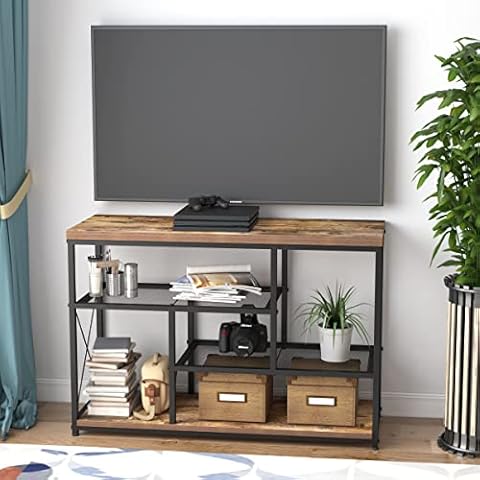 Usinso TV Stand Console Sofa Table & Industrial Console Table Rustic Console Entryway/Hallway Table for Living Room, Open Bookshelf in Bedroom Entryway, (47 Inch, Rustic Oak) Cover