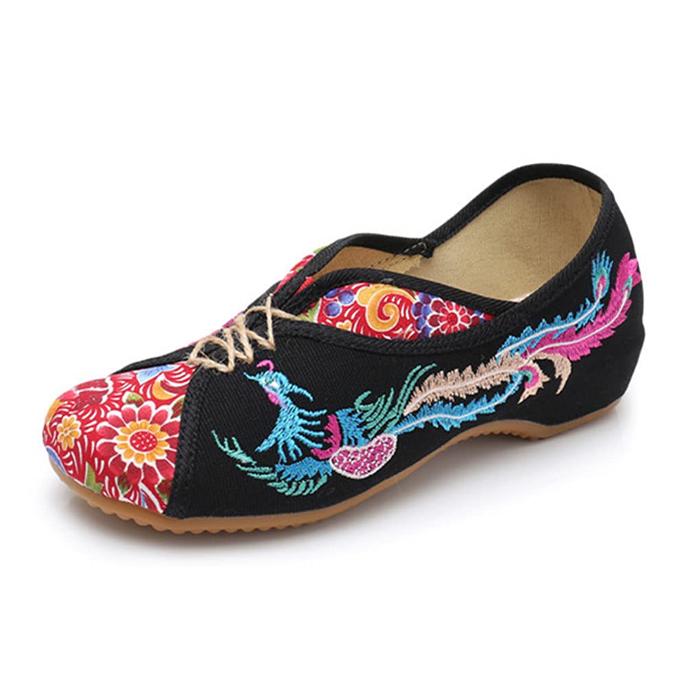 BININBOXWomen's Handmade Flower Embroidered Shoes Women Ballerina Mary Jane Flat Ballet Cotton Loafer Ladies Casual Style Comfortable Soft Canvas Shoes