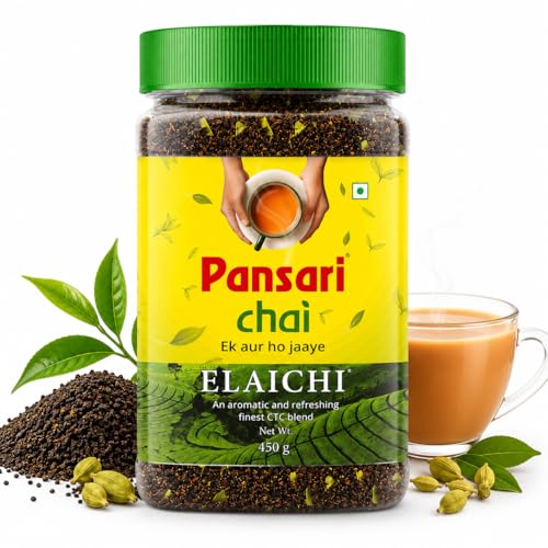 Image of Pansari Elaichi Chai | Premium CTC Assam Tea with Real Cardamom | 100% Natural Elaichi Chai Patti | No Artificial Essence | Strong Kadak Aromatic Indian Black Tea | 450g Airtight Jar
