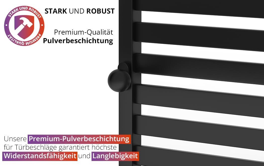 ERGO line Fest Schwarz Türknopf, 1 Oval Türknauf für Haustüren und Innentüren, Nicht Drehbar, Kugelknauf auf Ovalrosette, Feststehender Türknopf aus V2A Edelstahl