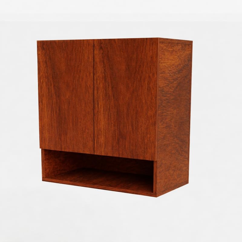 Image of 2 Door Multipurpose Wall Mounted Cabinet with Adjustable & Fixed Shelf | Storage for Kitchen, Bathroom, Office & Living Room | Assembly-DIY | Color-Cherry Pine | Size-60x33x63.8 Cm