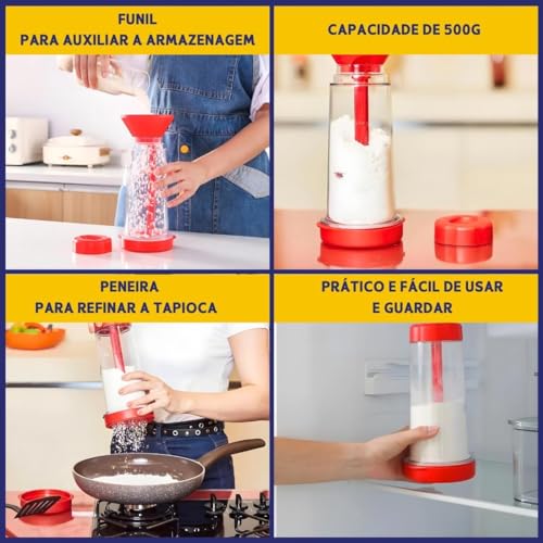 Tapioqueira Polvilhador De Tapioca Vermelha - Peneira E Armazena-Nybc