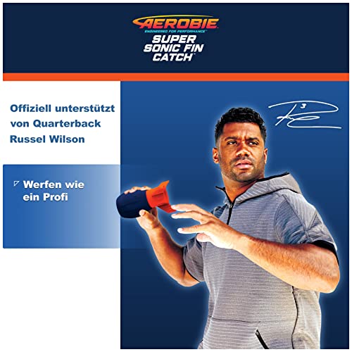 Aerobie Super Sonic Fin Catch Football, Outdoor-Spielzeug aus weichem Material, für Kinder und Erwachsene ab 8 Jahren, Blau/Orange