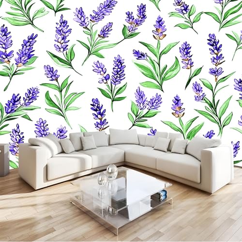 Fotomurales Hojas De Lavanda Estampadas Papel pintado 308 x 220 cm tejido no tejido, Arte Papel tapiz mural Blanco Moderna Decoración De Pared Sala Oficina Salón