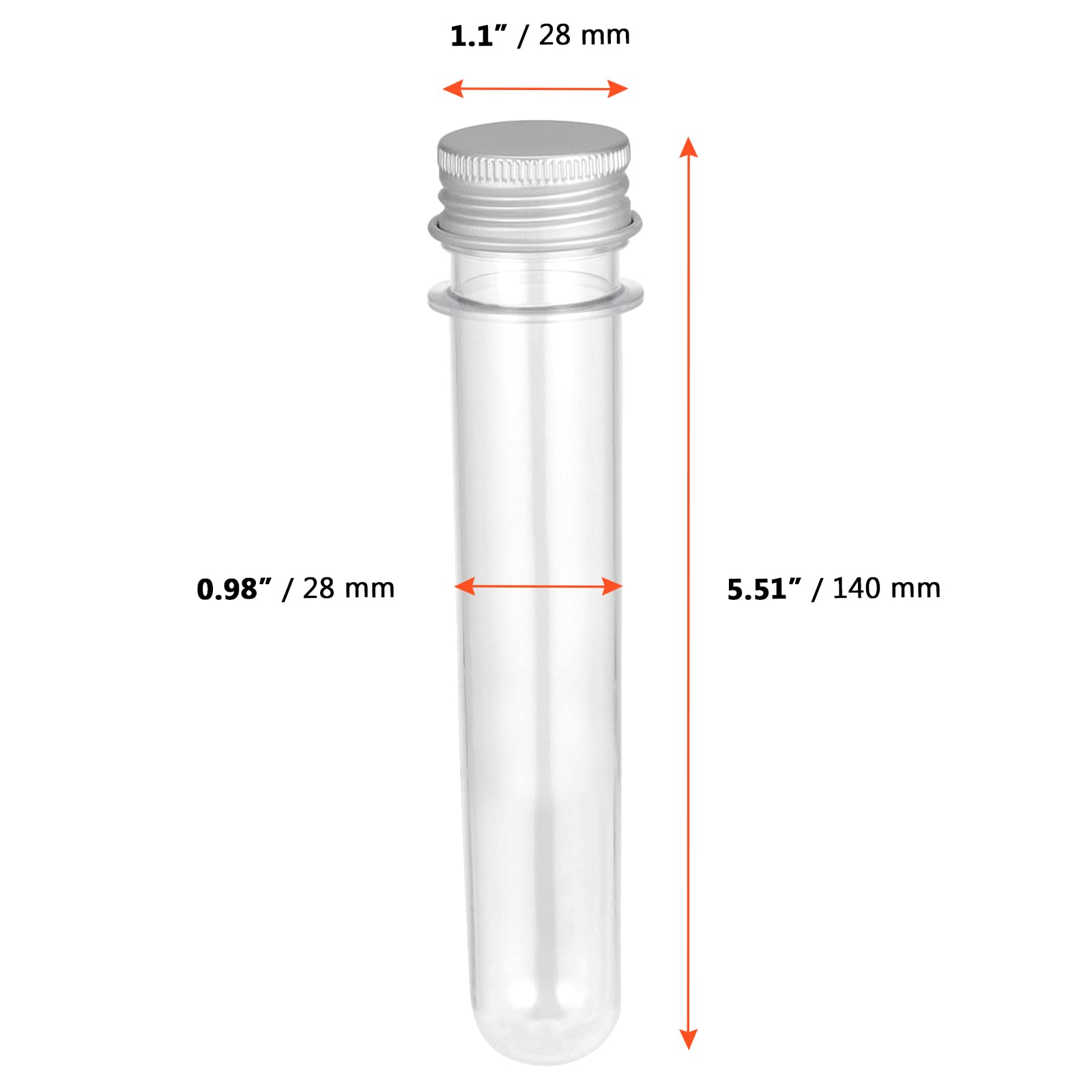SINJEUN 80 provette da 40 ml, in plastica trasparente, 25 x 140 mm, tubi per sale da bagno, contenitori con labbro a vite per campioni, gommoni, caramelle, esperimenti scientifici