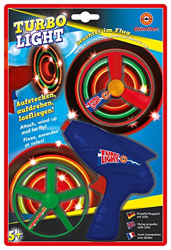 Paul Günther 1691 - Jeu d'hélice Turbo Light, jouet de capture lumineux avec LED et pistolet de démarrage, diamètre du rotor env. 27 cm, modèle de vol pour enfants à partir de 5 ans