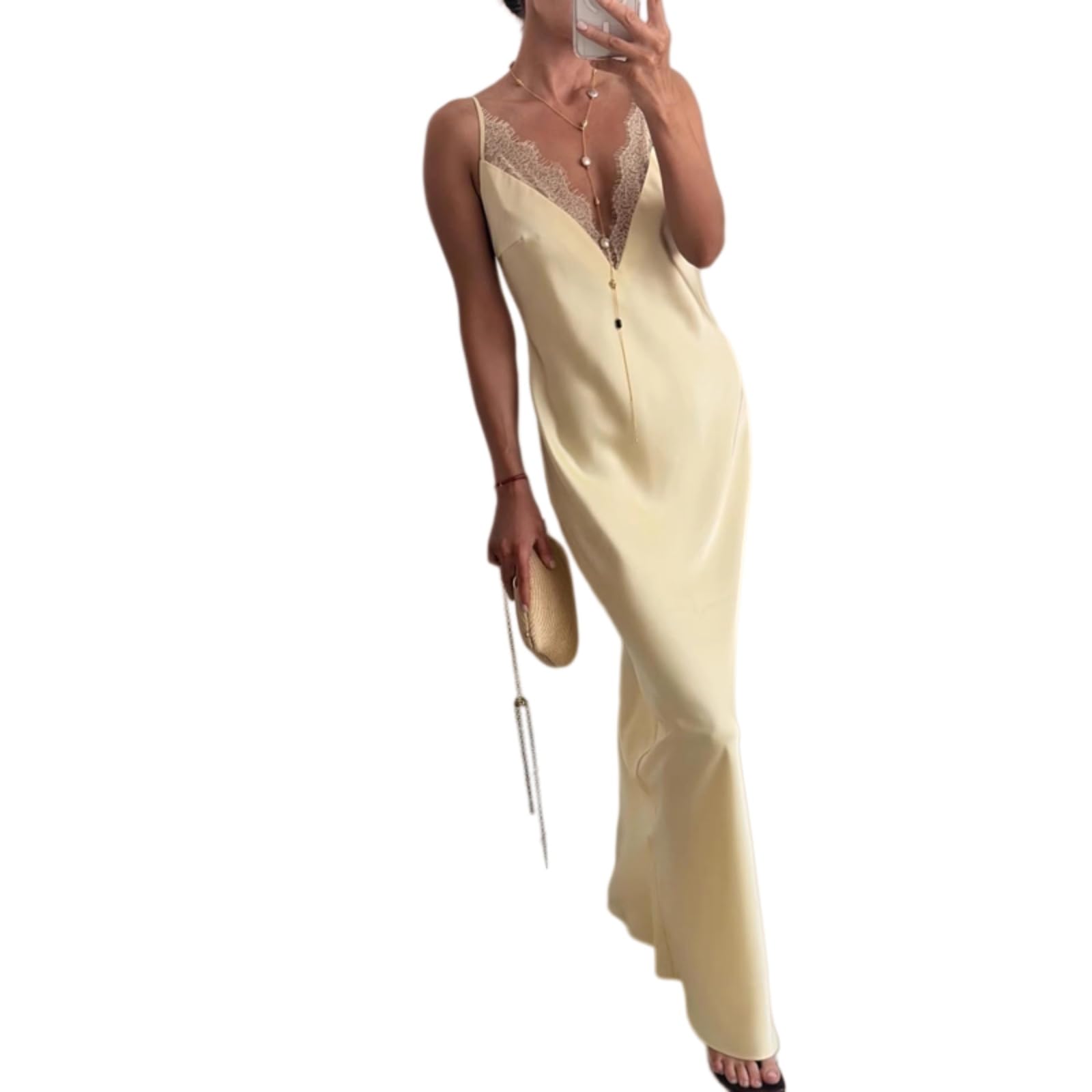 Vestito Vestido Estivo Femminile Sexy, Colore Solido Slim Fit Hollow out Design per La Festa di Spiaggia E Abito Vacanza-02 Yellow-XXL