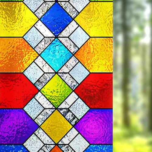 Image of Nuxovilar Sparkle Colorful Diamond Window Film 17.7x39.4 PVC | Geometric Mosaic, Tile Cling colorful diamond sticker, sparkle glass wrap for kitchen bedroom living (Diamond)