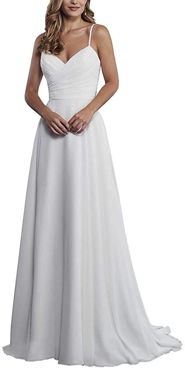 Sencillo Vestido de Fiesta de Bodas Pasta con Tirantes Playa Vestido Maxi de Cuello V, Marfil, 50