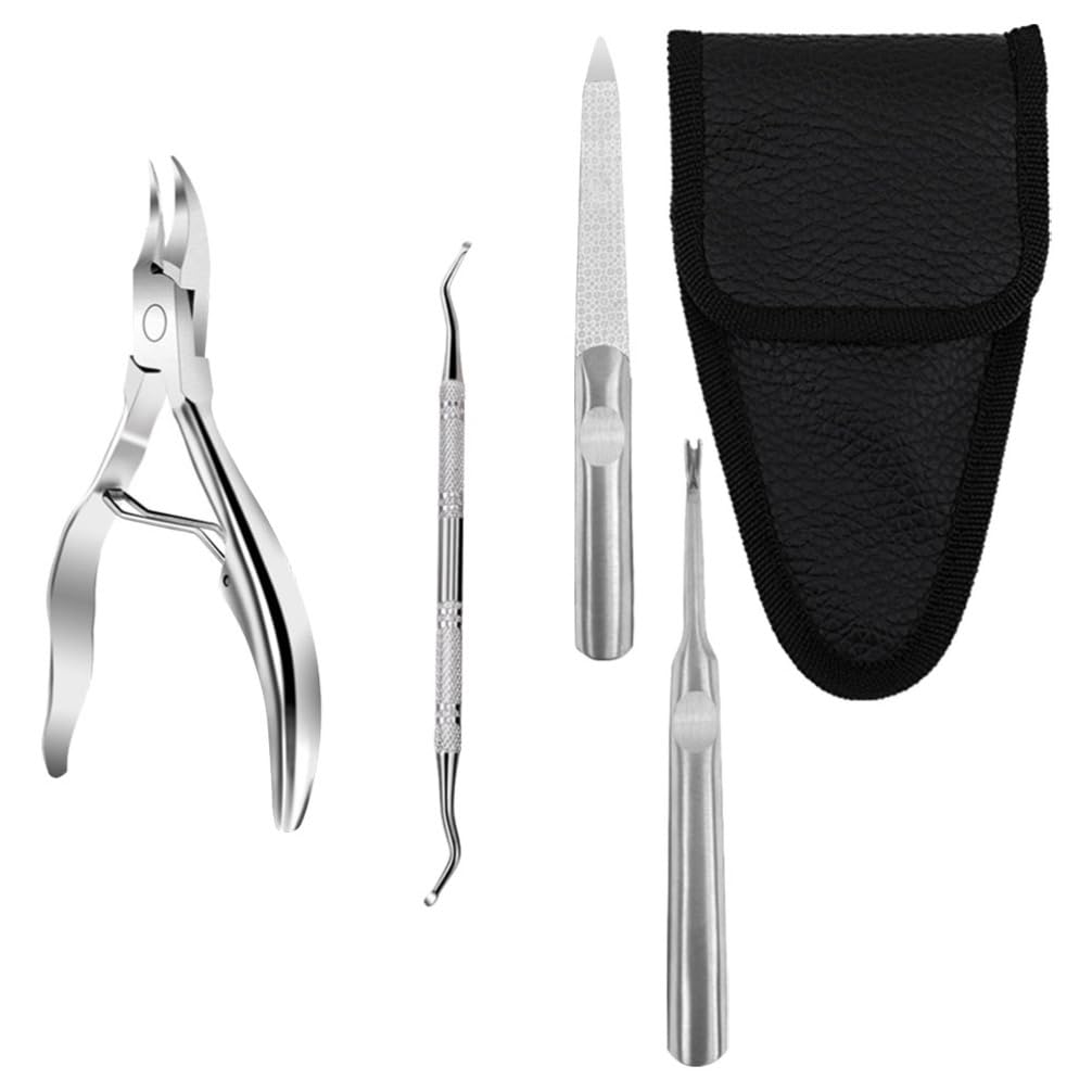 Beavorty Cortacutículas Con Empujador Y Cortador De Cutículas 4 Piezas Cortador De Uñas Empujador De Uñas Lima De Uñas Con Estuche De Cuero Juego De Cuidado De Uñas Para Uñas De Las Manos