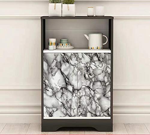 Image of Yancorp White Gray Wallpaper Marble Easily Removable Countertops Grey Wallpaper Film Self-Adhesive Wallpaper Peel and Stick Backsplash Vinyl Kitchen Shelf Liner (White Black, 16 inchx394 inch)