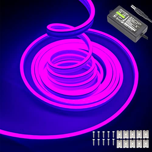 dobestyou Purple Neon LED Strip Lights - 16.4ft (5M) 12V DC 600 SMD2835 LEDs Waterproof Flexible Rope Light for Indoor/Outdoor Decor (Includes Power Adapter)