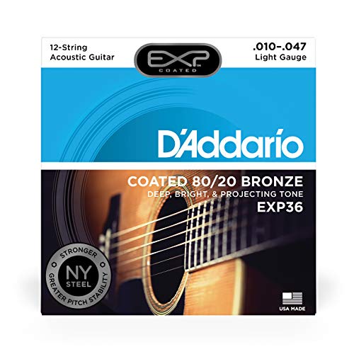 Image of D'Addario EXP36 Coated 80 /20 Bronze 12-String Acoustic Guitar Strings, Light, 10-47