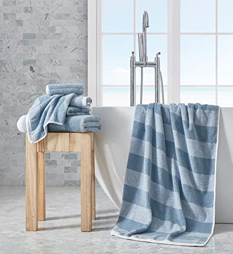 Image of Nautica - Bath Towel Set, Cotton Bath, Hand & Washcloths, Plush, Absorbent & Quick-Dry, Striped Americana Decor, Set of 6, Oak Lake Blue