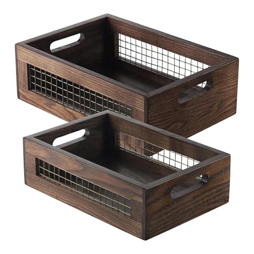 Ysyqkn 2 Cestas de Almacenamiento para Alimentos, Bandejas de Mesa, Madera Y Hierro, Asas Ventiladas, Fáciles de, Aptas para El Hogar.