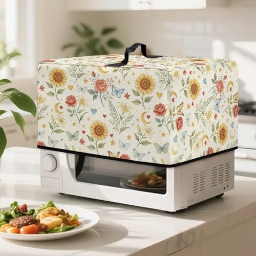 Image of Microwave Dust Cover Oil-Proof Countertop Convection Oven Cover Protective Smart Oven Protector for Kitchen Decor and Accessories, L, Sunflower Rose Butterfly Lily Flower Beige