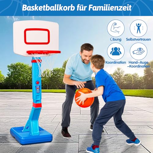 Basketballkorb Kinder Indoor Outdoor Spielzeug ab 2 3 4 Jahre, Höhenverstellbarer Basketballkorb 70-137cm mit Basketballs & Pumpe, Kinderspielzeug Geschenk für Jungen Mädchen ab 1 2 3 4 5 Jahre(Blau)