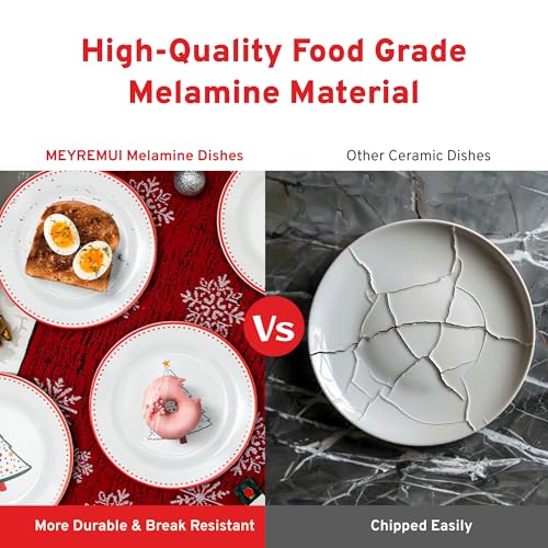 Unbreakable Christmas Salad Plates Set of 6, 8 inch Melamine Tapas, Salad, Dessert, Cake, Party, Appetizer and Small Dinner Plates, Dishwasher Safe – Image 4