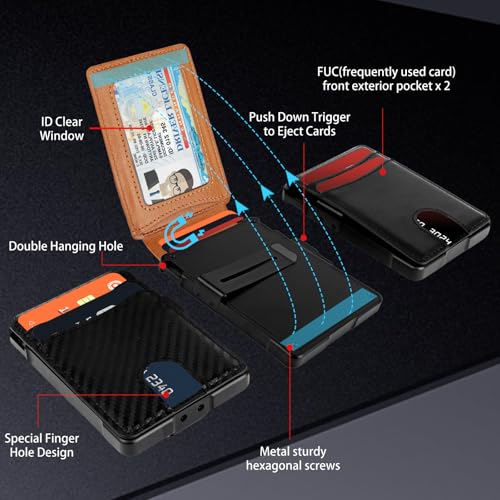 Slim AirTag Wallet for Men - Pop-Up Aluminum Case, RFID Blocking Leather Bifold with Money Clip & Card Slots, Includes Gift Box,No Airtag Included,Brown4