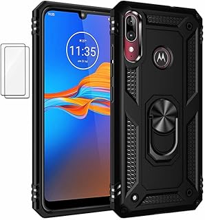 Capa para Motorola Moto E6 Plus Capinha com protetor de tela de vidro temperado [2 Pack], Case para telefone de proteção militar com suporte para Motorola Moto E6 Plus (preto)