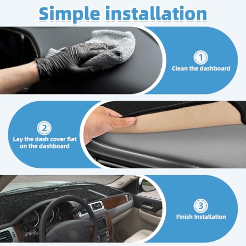 Image of Dash Cover Mat Compatible with Chevy Avalanche Silverado 1500 LTZ 2007-2013 and Fit for Tahoe /Suburban /Yukon 2007-2014 Interior Accessories