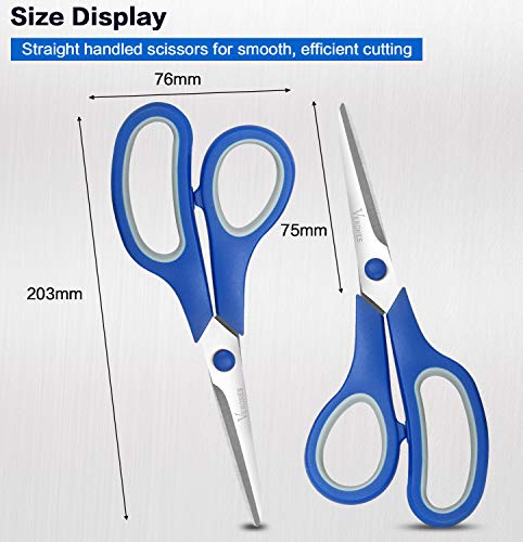 Scissors, Verones 8 Inch Soft Comfort-Grip Handles & Stainless Steel Sharp Blades Perfect For Cutting Paper, Fabric Photos, & More, 15-Pack #TOP1