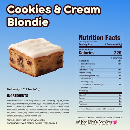 Image of Prime Bites High Protein Brownie Snack, Low Carb, Cookies & Cream 12ct
