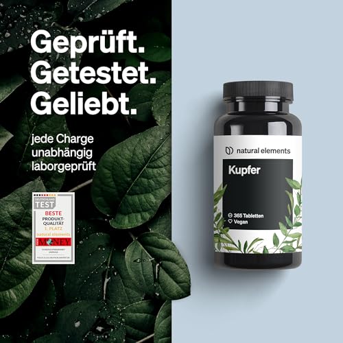 natural elements Kupfer – 365 vegane Tabletten – 2mg Kupfer pro Tagesdosis – geschmacksneutral, hochdosiert, ohne unnötige Zusätze – in Deutschland produziert & laborgeprüft 4