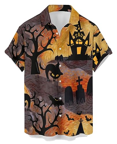 Hodaweisolp Camisetas masculinas de Natal de Halloween com botões de Papai Noel, estampadas, manga c