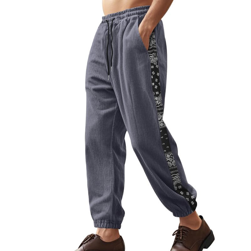 High Street Style Trendy Pants for Men Basic Straight Outfits with Side Printed Casual Solid Color Wide Leg Trousers