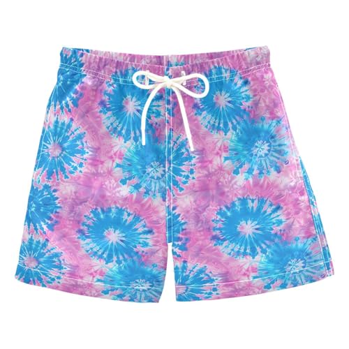 ALAZA Tie Dye Colorful Blue Boys Quick Dry Beach Board Shorts Kids Swim Trunks Bathing Suit Swimsuit