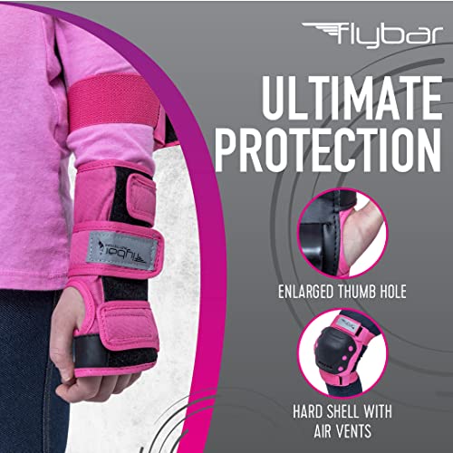 Image of Flybar Knee and Elbow Pads, Wrist Guards Protective Safety Gear Set - Multi Sport Protection For Skateboarding, BMX, Pogoing, Inline Skating, Scooter - Kids, Teen & Adult Sizes (Pink, Large)